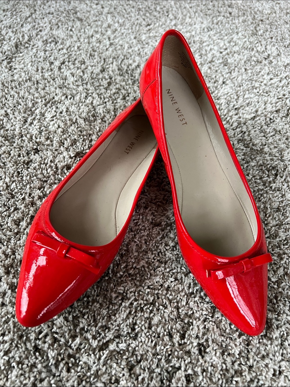 Nine West Women's Red Leather Bow Flats Shoes Size 8.5